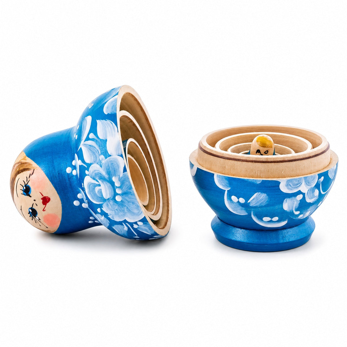 Light Blue Color with White Flower Wooden Nesting Dolls Nesting Dolls > Flowers La Vie Bien Light Blue Color with White Flower Wooden Nesting Dolls