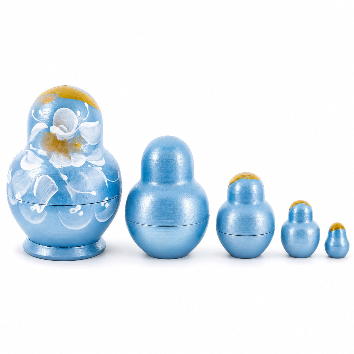 Light Blue Color with White Flowers Wooden Nesting Dolls Nesting Dolls > Flowers La Vie Bien Light Blue Color with White Flowers Wooden Nesting Dolls