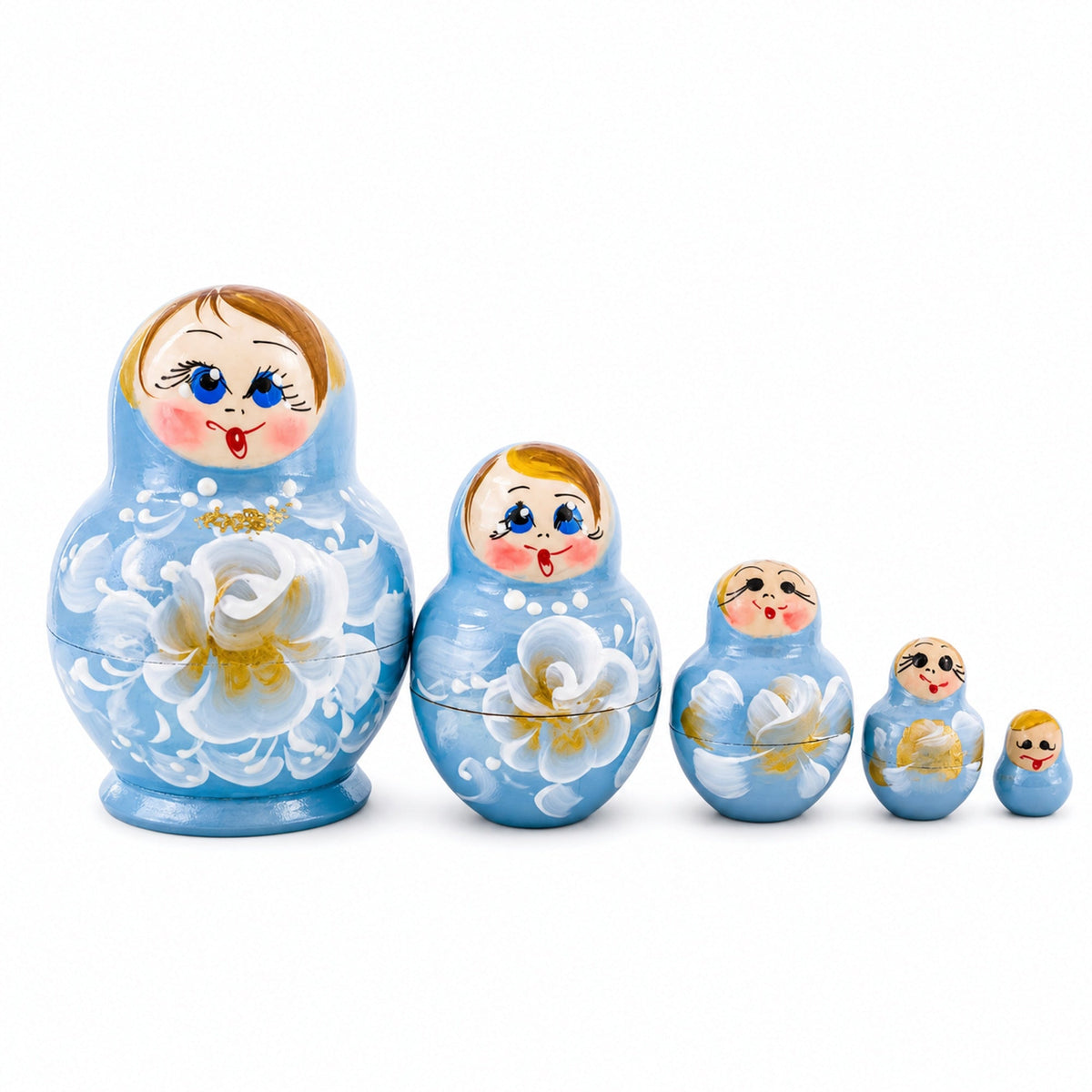 Light Blue Color with White Flowers Wooden Nesting Dolls Nesting Dolls > Flowers La Vie Bien Light Blue Color with White Flowers Wooden Nesting Dolls