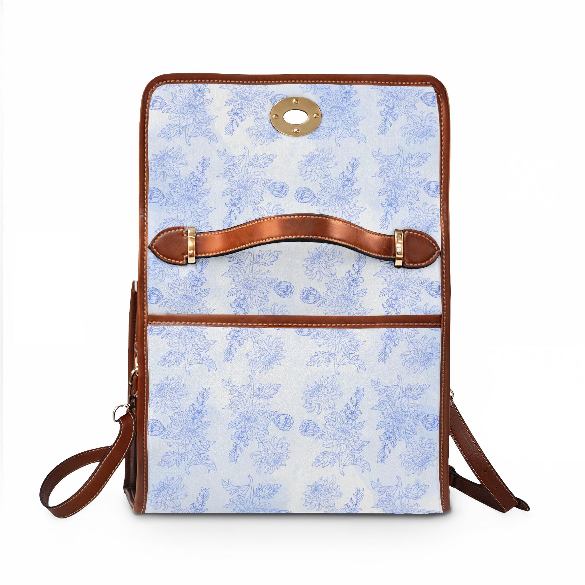 Light Blue Watercolor chrysanthemum pattern Floral Waterproof Canvas purse, elegant vegan leather botanical Handbag Bags La Vie Bien Light Blue Watercolor chrysanthemum pattern Floral Waterproof Canvas purse, elegant vegan leather botanical Handbag