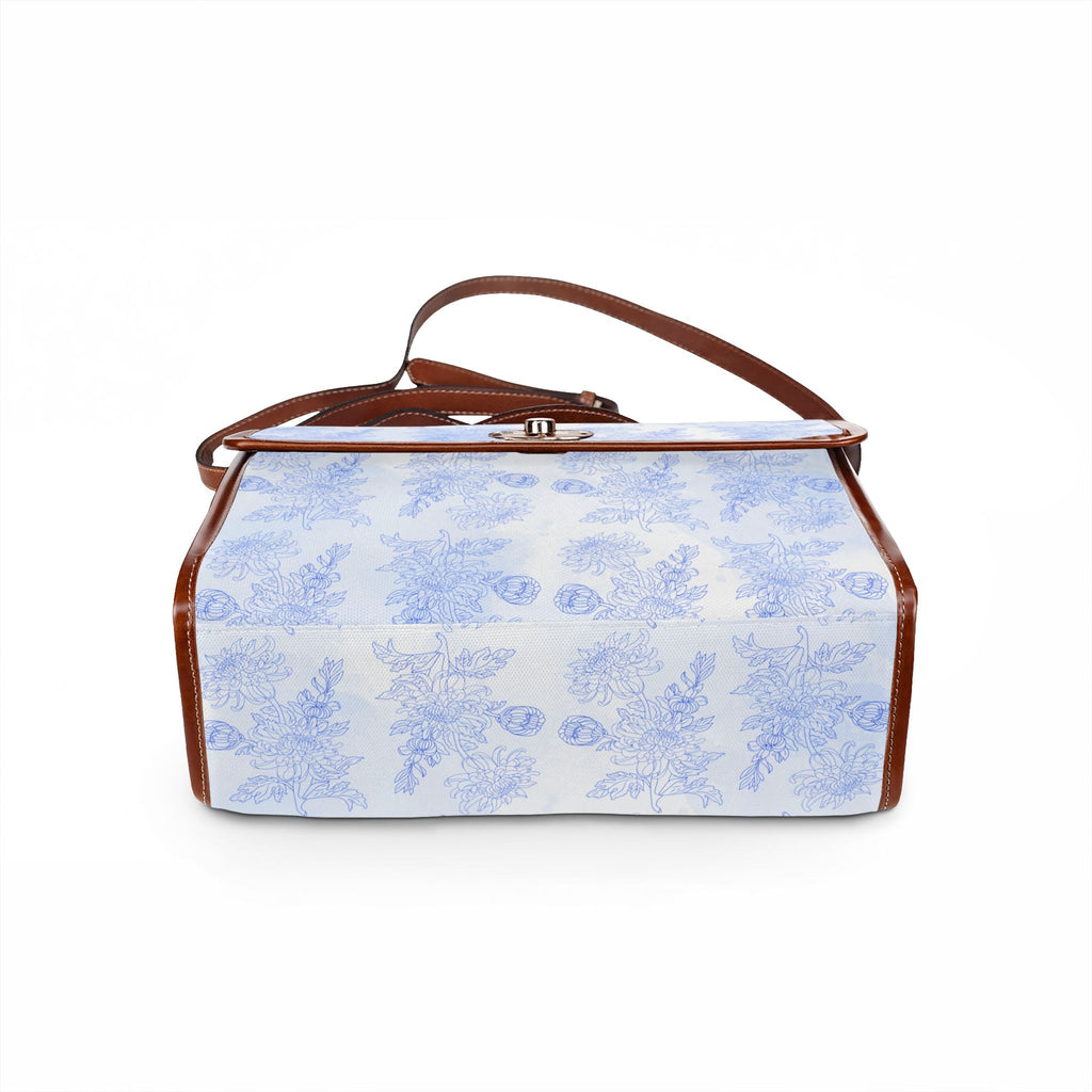 Light Blue Watercolor chrysanthemum pattern Floral Waterproof Canvas purse, elegant vegan leather botanical Handbag Bags La Vie Bien Light Blue Watercolor chrysanthemum pattern Floral Waterproof Canvas purse, elegant vegan leather botanical Handbag