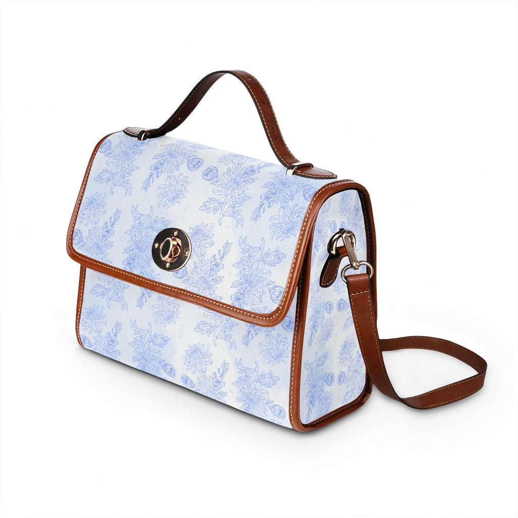 Light Blue Watercolor chrysanthemum pattern Floral Waterproof Canvas purse, elegant vegan leather botanical Handbag Bags La Vie Bien Light Blue Watercolor chrysanthemum pattern Floral Waterproof Canvas purse, elegant vegan leather botanical Handbag