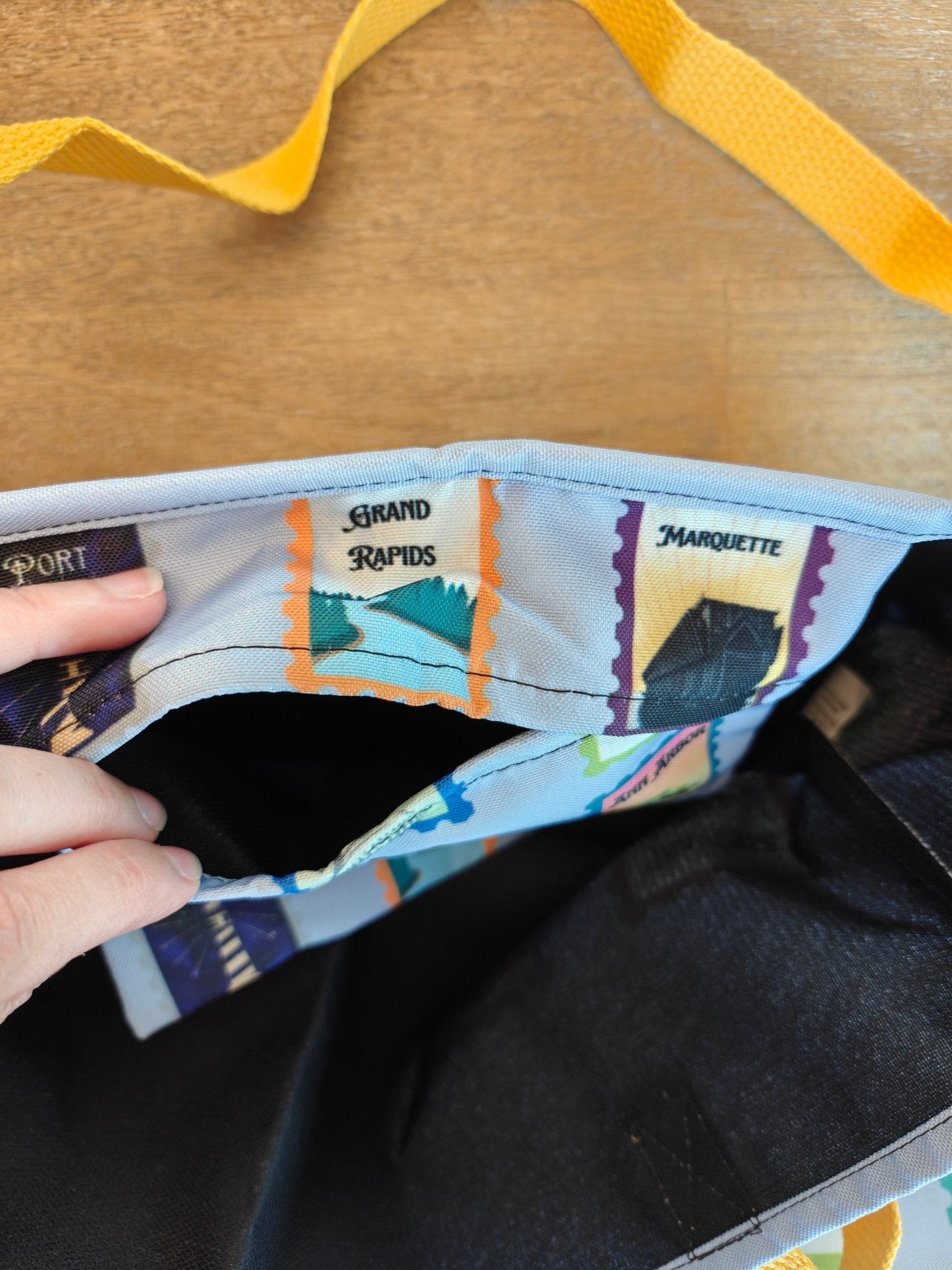 Lilac Michigan cities postage stamps Large Tote Bag for Michigander gifts - Original design by La Vie Bien Bags La Vie Bien Lilac Michigan cities postage stamps Large Tote Bag for Michigander gifts - Original design by La Vie Bien