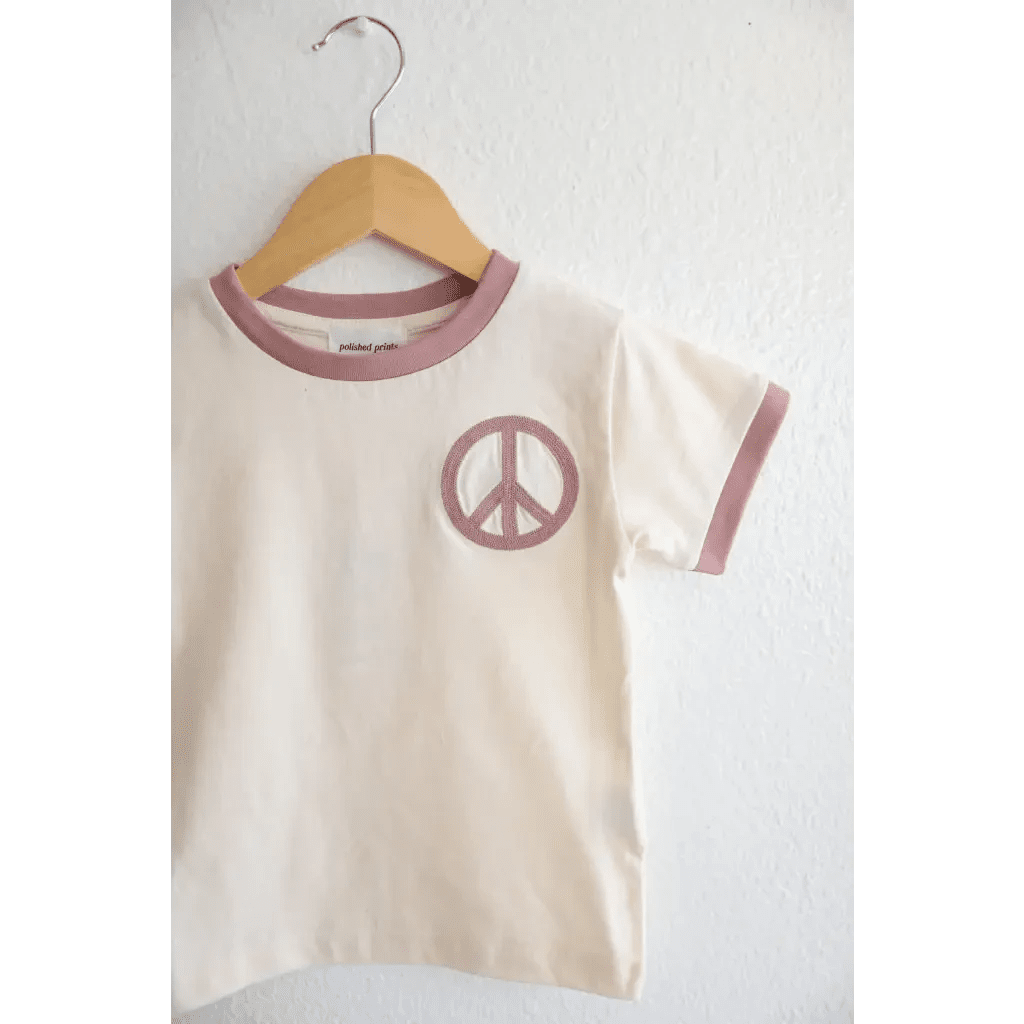 Lilac Peace Embroidered Ringer for Kids by Polished Prints