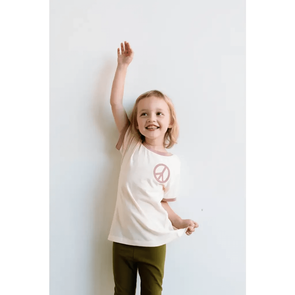 Lilac Peace Embroidered Ringer for Kids by Polished Prints