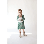 Lily Flower Check Long Sleeved Twirl Dress for Girls by Polished Prints