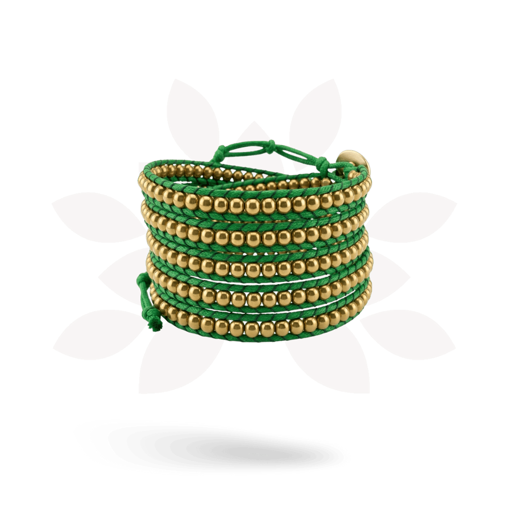Lime Green Beaded Wrap Bracelet | Handmade Fair Trade Jewelry from Thailand | Boho Brass Bead Jewelry La Vie Bien Lime Green Beaded Wrap Bracelet | Handmade Fair Trade Jewelry from Thailand | Boho Brass Bead
