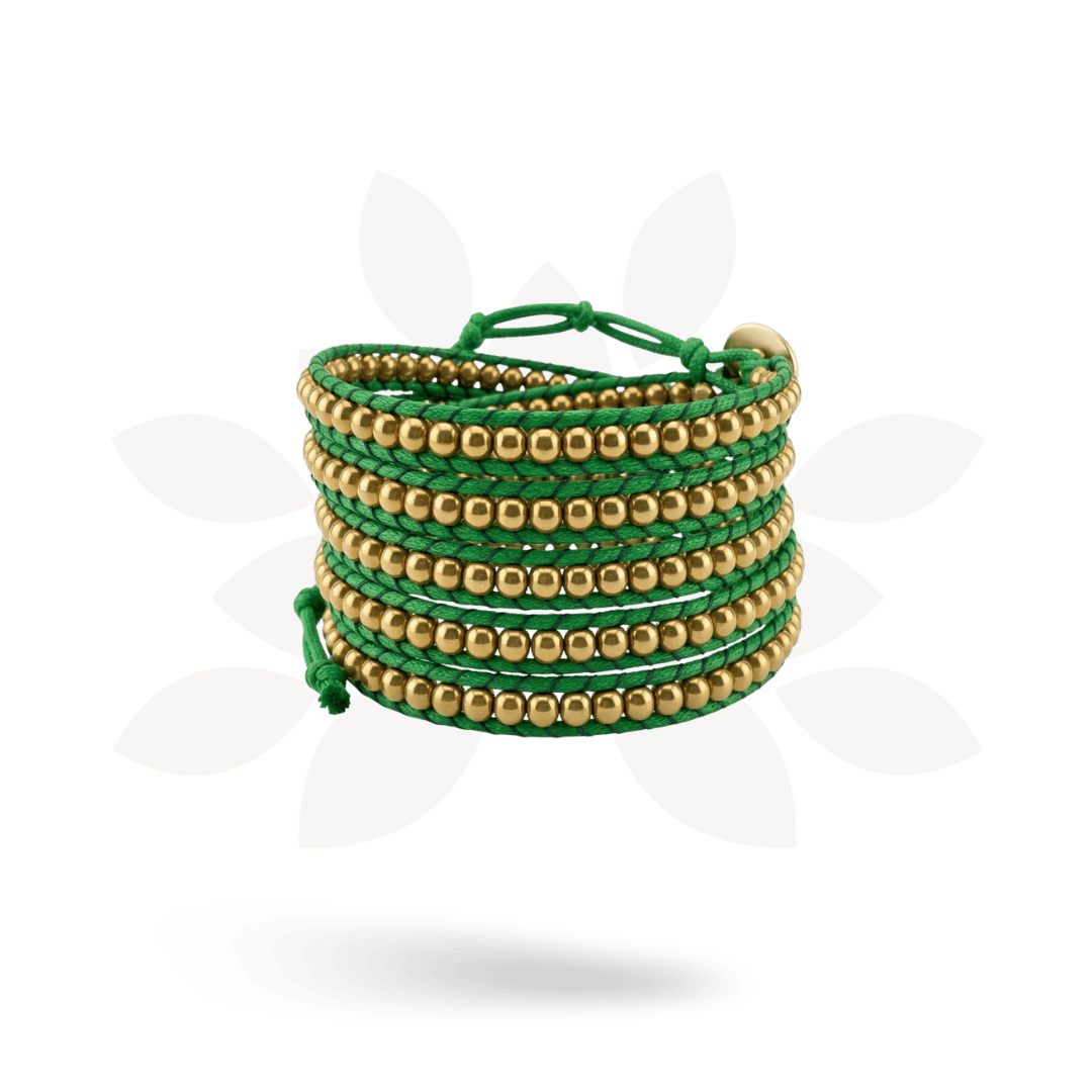 Lime Green Beaded Wrap Bracelet | Handmade Fair Trade Jewelry from Thailand | Boho Brass Bead Jewelry La Vie Bien Lime Green Beaded Wrap Bracelet | Handmade Fair Trade Jewelry from Thailand | Boho Brass Bead