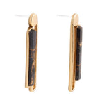 Linear Black and Gold Shungite Matrix and Golden Bronze Earrings by Barse Jewelry