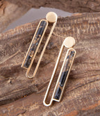 Linear Black and Gold Shungite Matrix and Golden Bronze Earrings by Barse Jewelry
