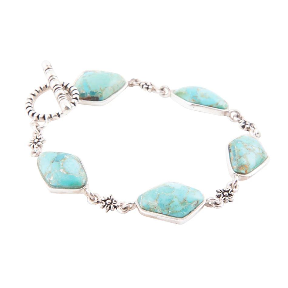 Linked Blue Turquoise and Sterling Silver Bracelet by Barse Jewelry