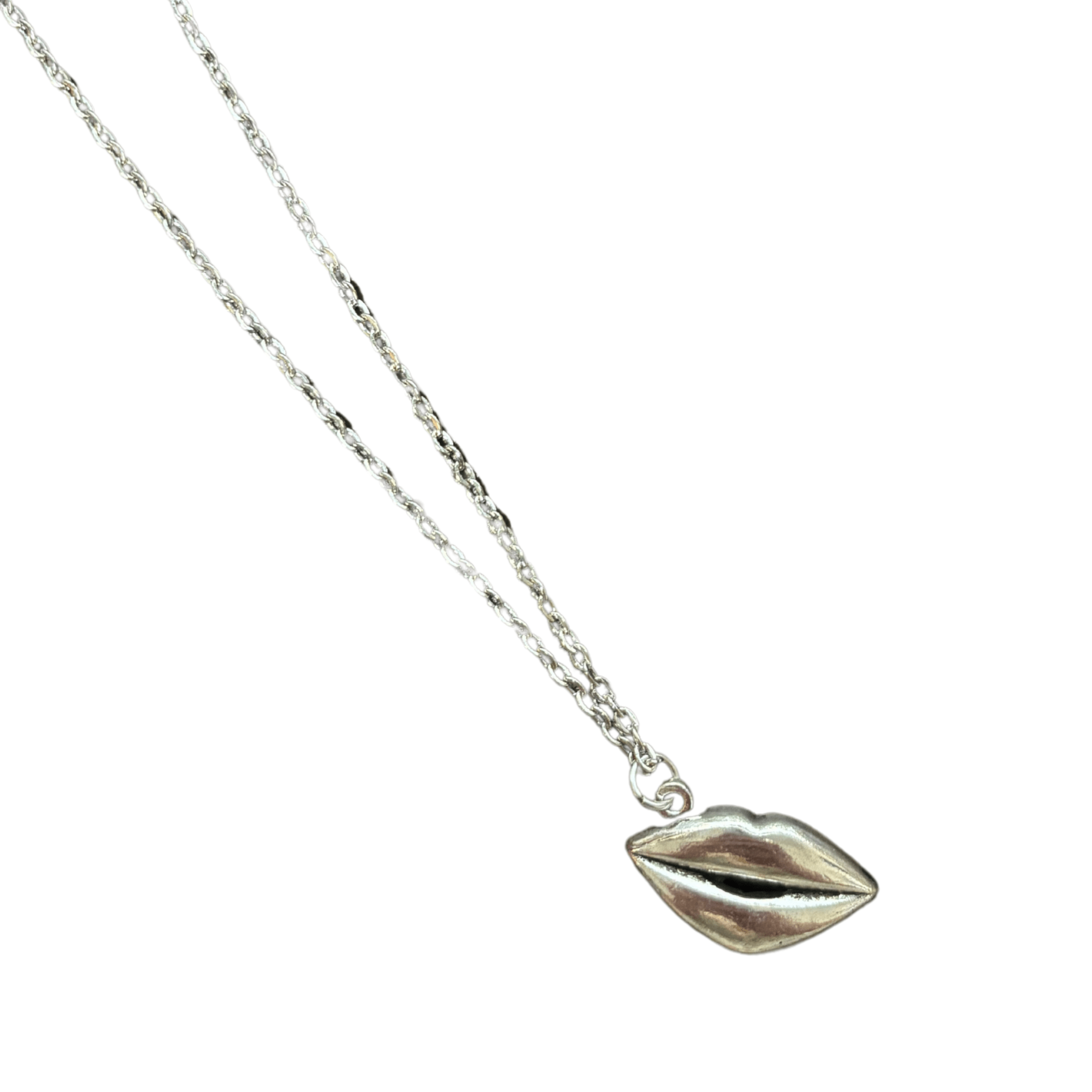 Lips Pendant Necklace in Silver | Kiss Print Charm on Chain Jewelry La Vie Bien Lips Pendant Necklace in Silver | Kiss Print Charm on Chain