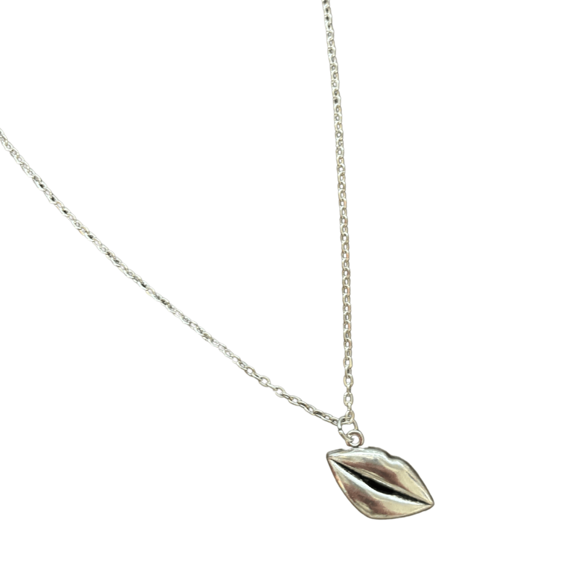 Lips Pendant Necklace in Silver | Kiss Print Charm on Chain Jewelry La Vie Bien Lips Pendant Necklace in Silver | Kiss Print Charm on Chain