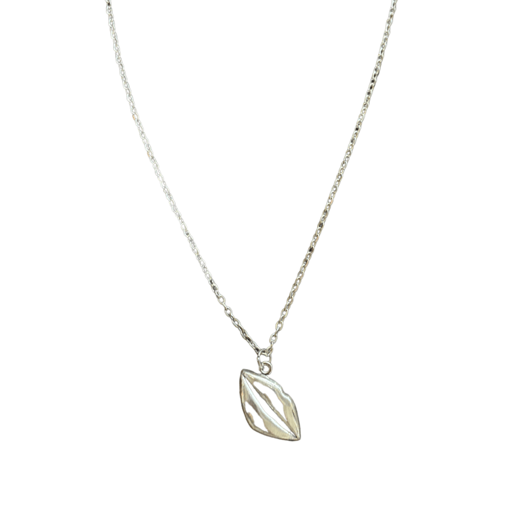 Lips Pendant Necklace in Silver | Kiss Print Charm on Chain
