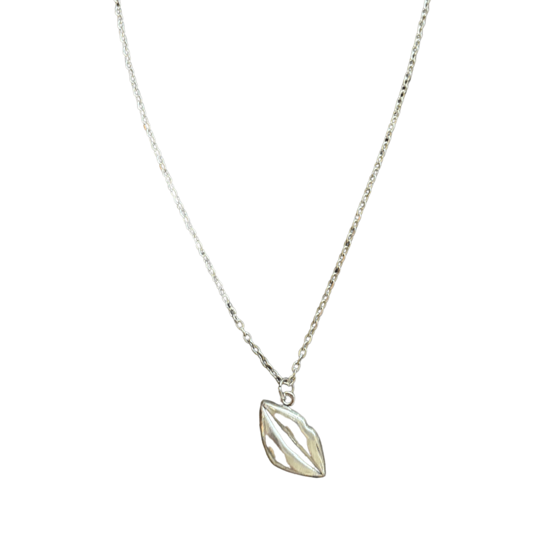 Lips Pendant Necklace in Silver | Kiss Print Charm on Chain