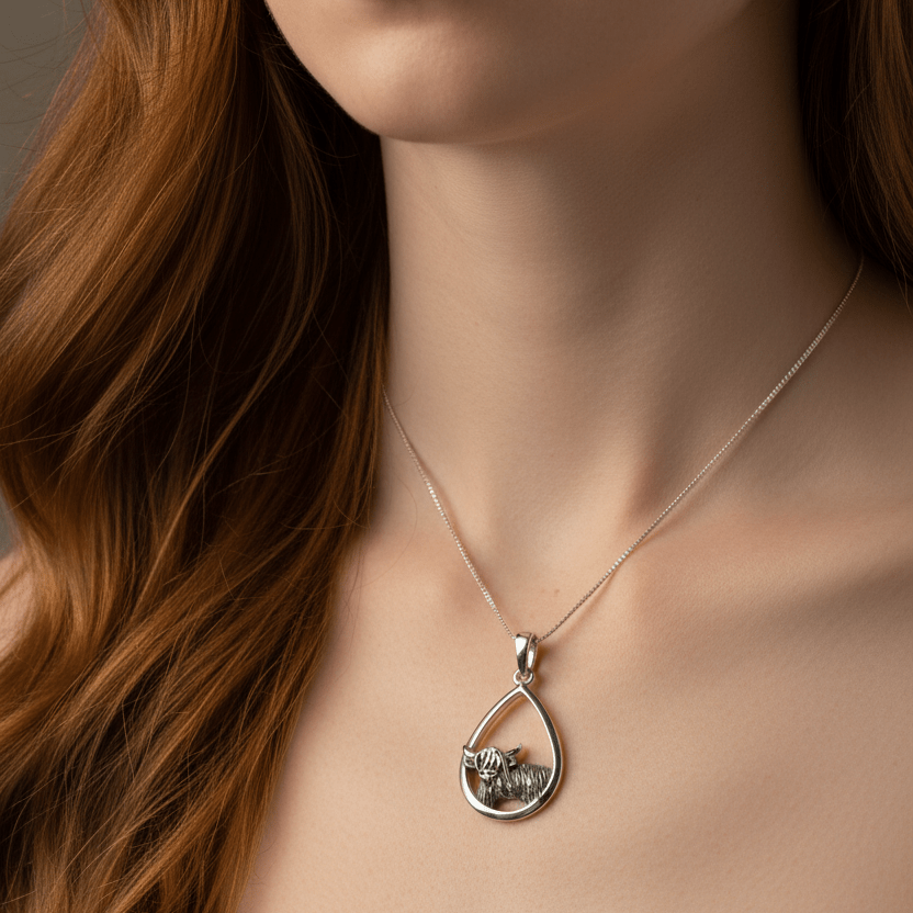 Little Hamish Highland Cow Necklace in Sterling Silver Pendant La Vie Bien Little Hamish Highland Cow Necklace in Sterling Silver
