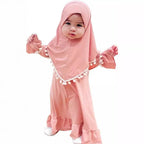 Little Muslimah Girls Dress & Hijab Set with Pom-Pom Trim (MKG028)