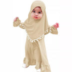 Little Muslimah Girls Dress & Hijab Set with Pom-Pom Trim (MKG028)