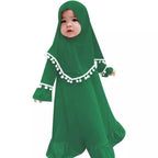 Little Muslimah Girls Dress & Hijab Set with Pom-Pom Trim (MKG028) La Vie Bien Little Muslimah Girls Dress & Hijab Set with Pom-Pom Trim (MKG028)
