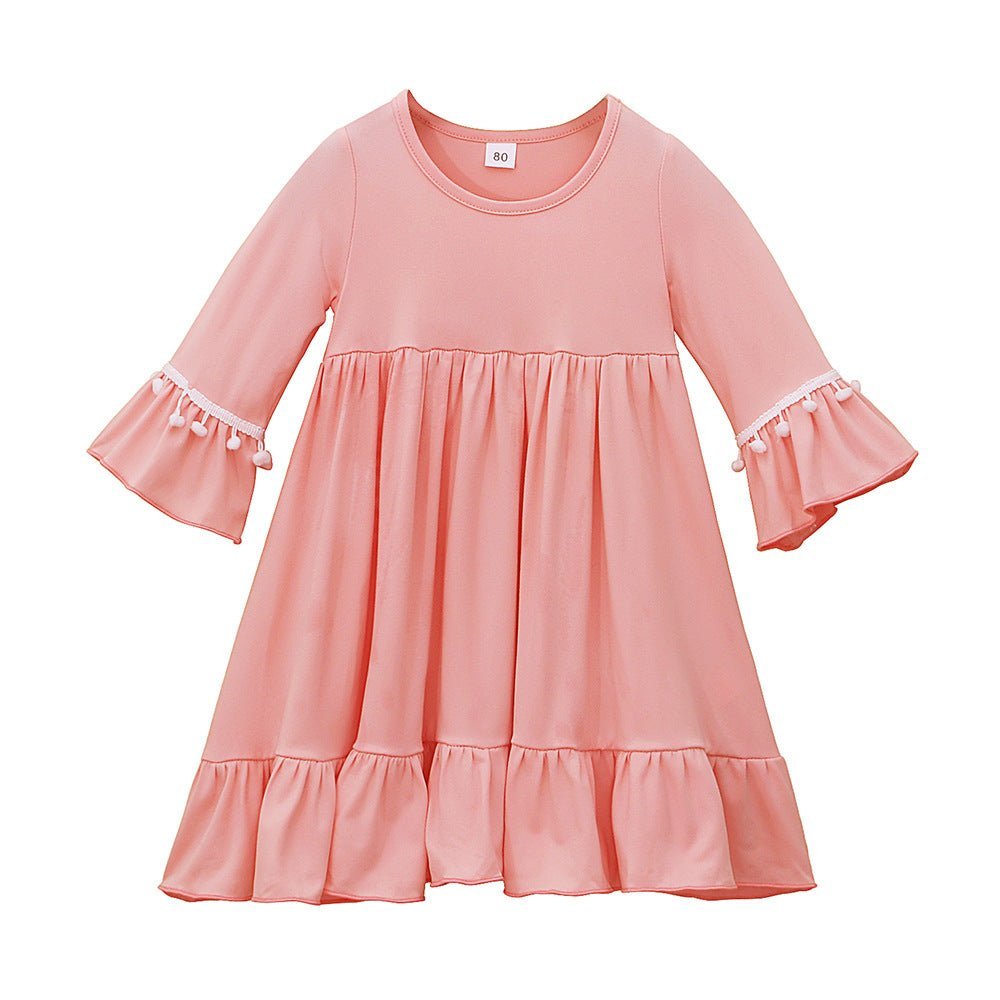 Little Muslimah Girls Dress & Hijab Set with Pom-Pom Trim (MKG028) La Vie Bien Little Muslimah Girls Dress & Hijab Set with Pom-Pom Trim (MKG028)