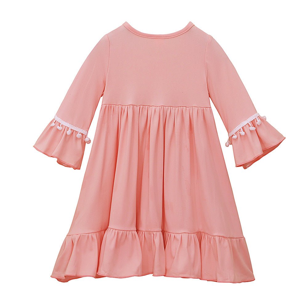 Little Muslimah Girls Dress & Hijab Set with Pom-Pom Trim (MKG028) La Vie Bien Little Muslimah Girls Dress & Hijab Set with Pom-Pom Trim (MKG028)