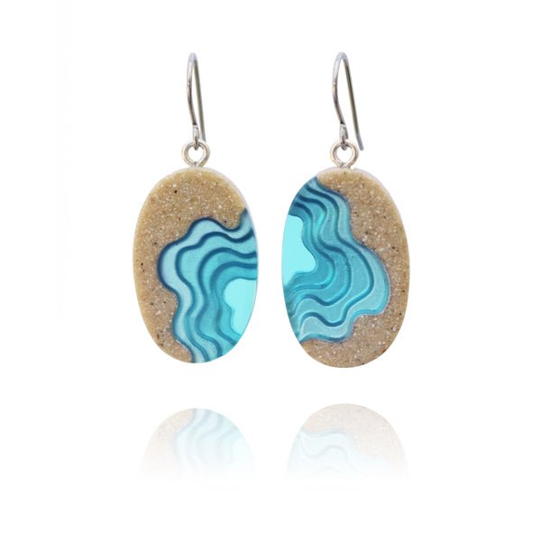 Littoral Oval Earrings – Aqua & Ultramarine Resin Coastal Drops La Vie Bien Littoral Oval Earrings – Aqua & Ultramarine Resin Coastal Drops