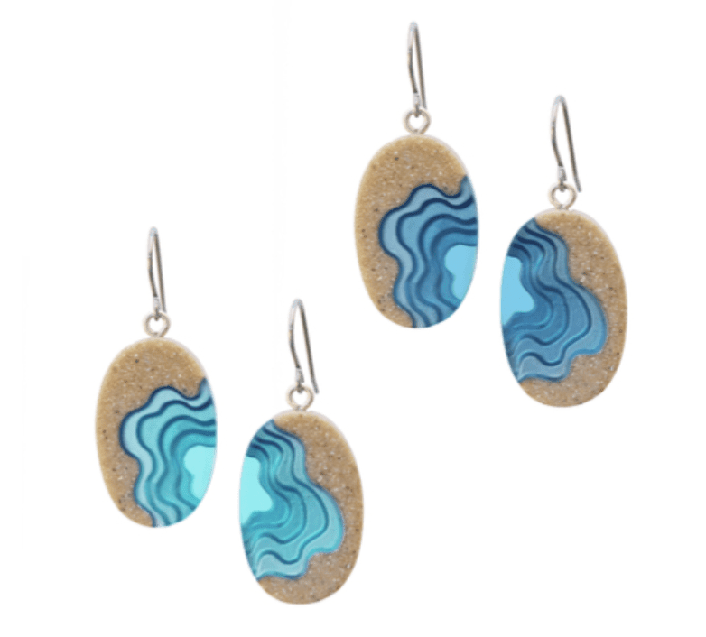 Littoral Oval Earrings – Aqua & Ultramarine Resin Coastal Drops La Vie Bien Littoral Oval Earrings – Aqua & Ultramarine Resin Coastal Drops