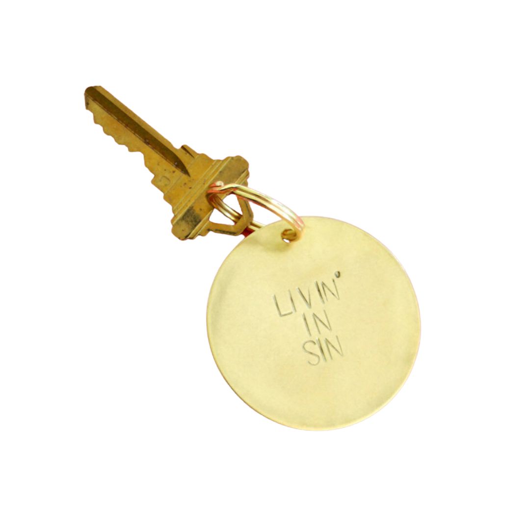 Livin' In Sin Key Tag | Hand Stamped Brass Keychain keychain La Vie Bien Livin' In Sin Key Tag | Hand Stamped Brass Keychain