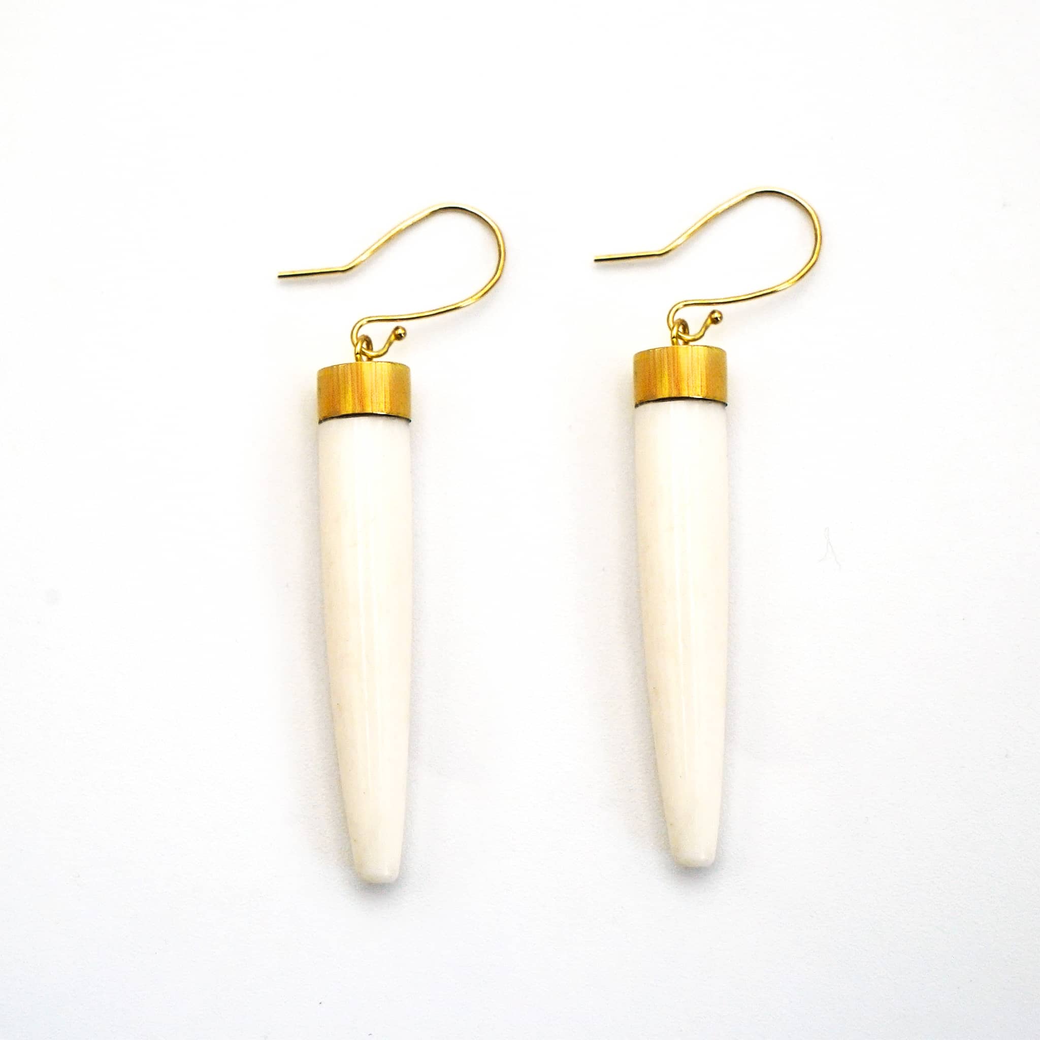 Liwa White Brass & Bone Dangle Earrings – Handmade Earrings La Vie Bien Liwa White Brass & Bone Dangle Earrings – Handmade