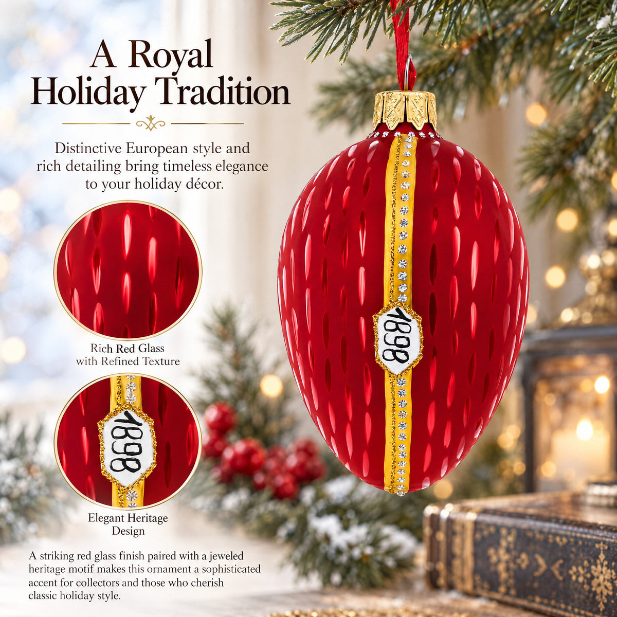 1898 Kelch Hen Royal Egg Glass Christmas Ornament 4 Inches