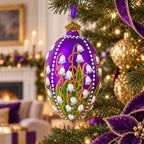 1898 Lilies Of The Valley In Purple Royal Egg Glass Ornament 4 Inches
