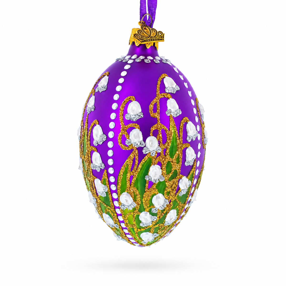 1898 Lilies Of The Valley In Purple Royal Egg Glass Ornament 4 Inches