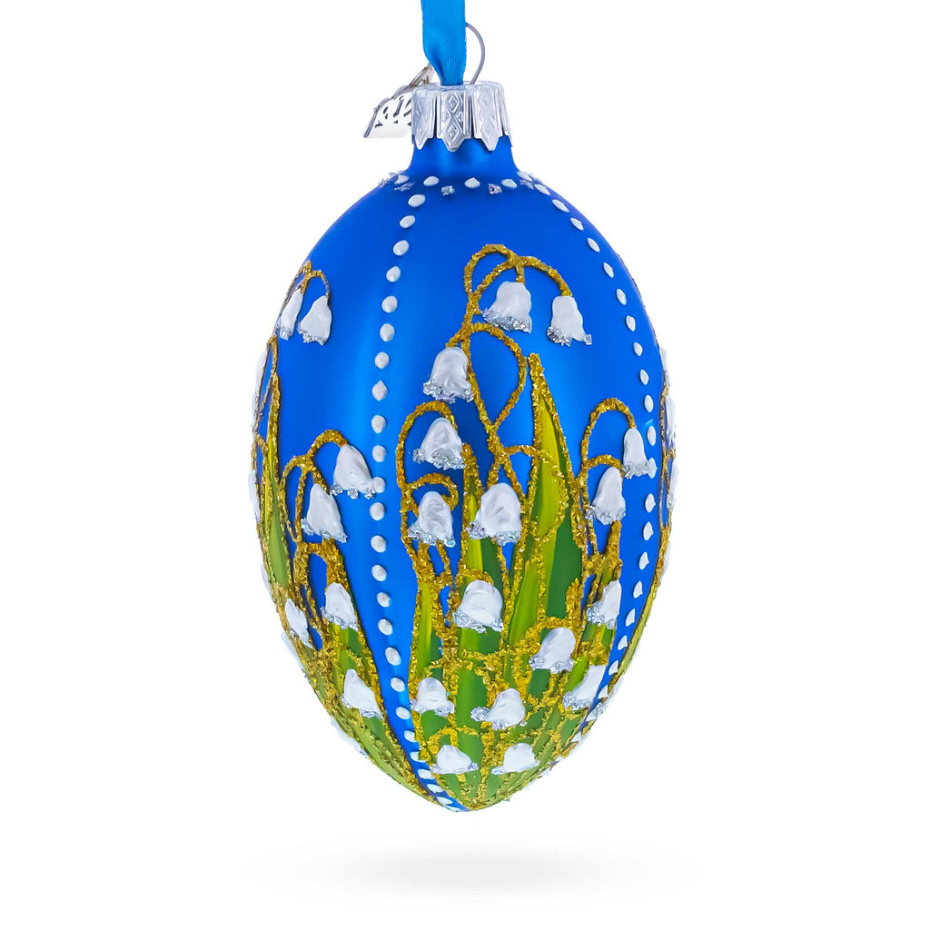 1898 Lilies of the Valley Royal in Blue Egg Glass Egg Christmas Ornament 4 Inches