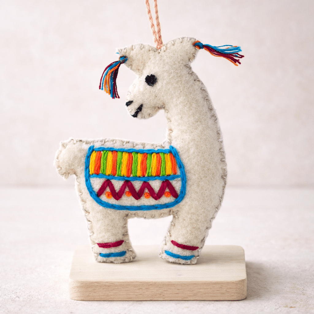 Llama Felted Embroidered Wool Handmade Ornament - Mexico Decor La Vie Bien Llama Felted Embroidered Wool Handmade Ornament - Mexico