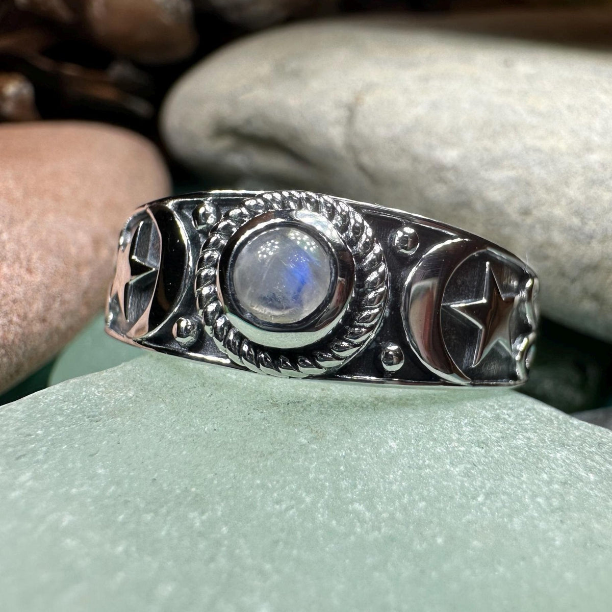 Locasta Crescent Moon & Stars Ring in Sterling Silver ring La Vie Bien Locasta Crescent Moon & Stars Ring in Sterling Silver