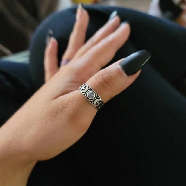 Locasta Crescent Moon & Stars Ring in Sterling Silver ring La Vie Bien Locasta Crescent Moon & Stars Ring in Sterling Silver