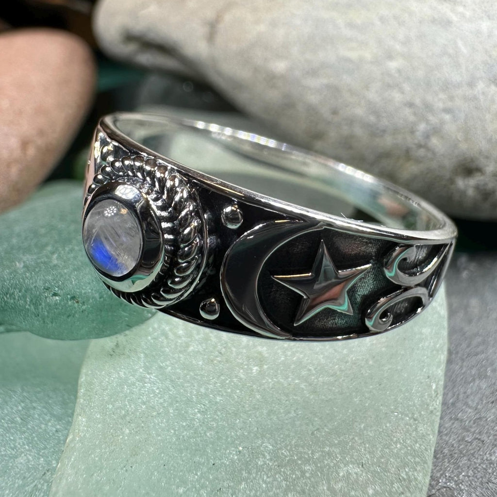 Locasta Crescent Moon & Stars Ring in Sterling Silver ring La Vie Bien Locasta Crescent Moon & Stars Ring in Sterling Silver