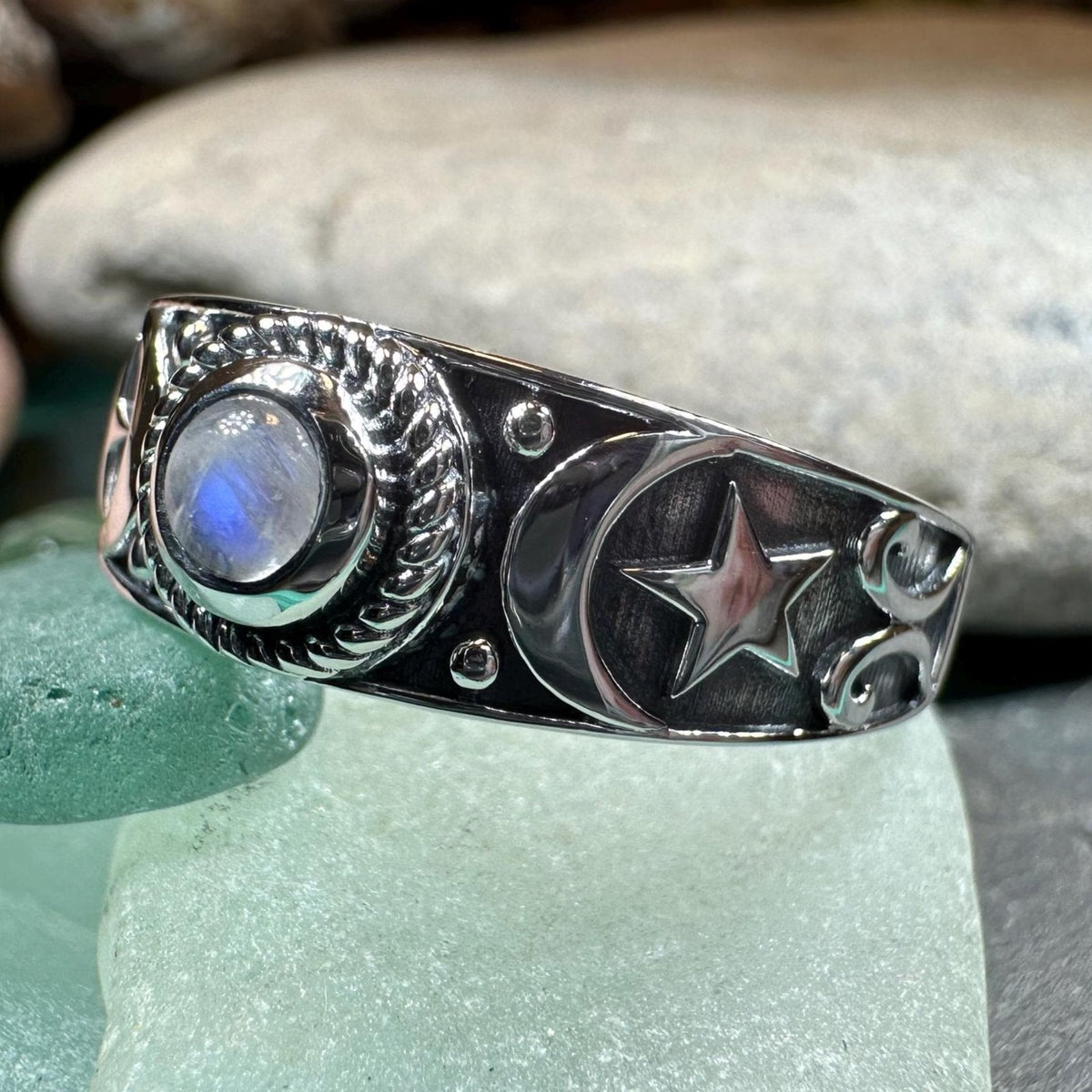 Locasta Crescent Moon & Stars Ring in Sterling Silver ring La Vie Bien Locasta Crescent Moon & Stars Ring in Sterling Silver