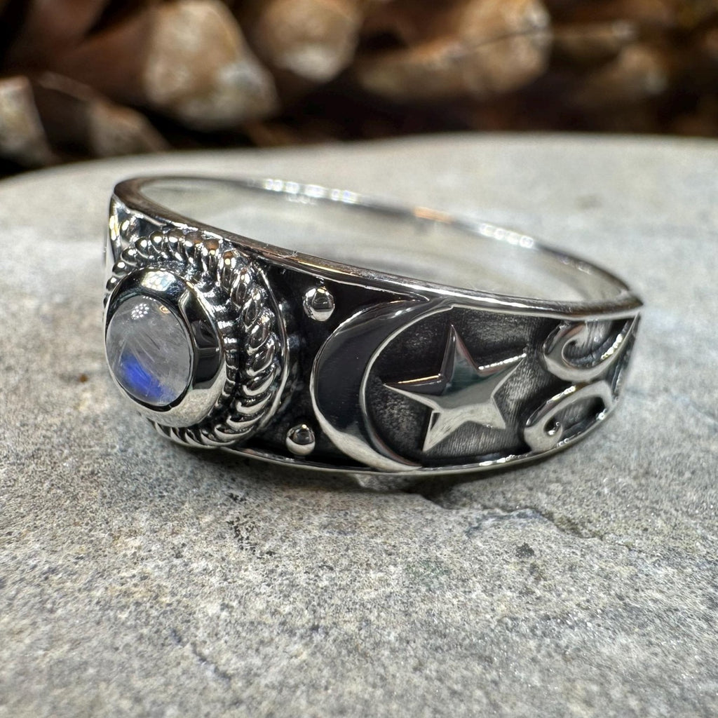 Locasta Crescent Moon & Stars Ring in Sterling Silver ring La Vie Bien Locasta Crescent Moon & Stars Ring in Sterling Silver