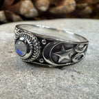 Locasta Crescent Moon & Stars Ring in Sterling Silver ring La Vie Bien Locasta Crescent Moon & Stars Ring in Sterling Silver