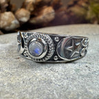 Locasta Crescent Moon & Stars Ring in Sterling Silver ring La Vie Bien Locasta Crescent Moon & Stars Ring in Sterling Silver