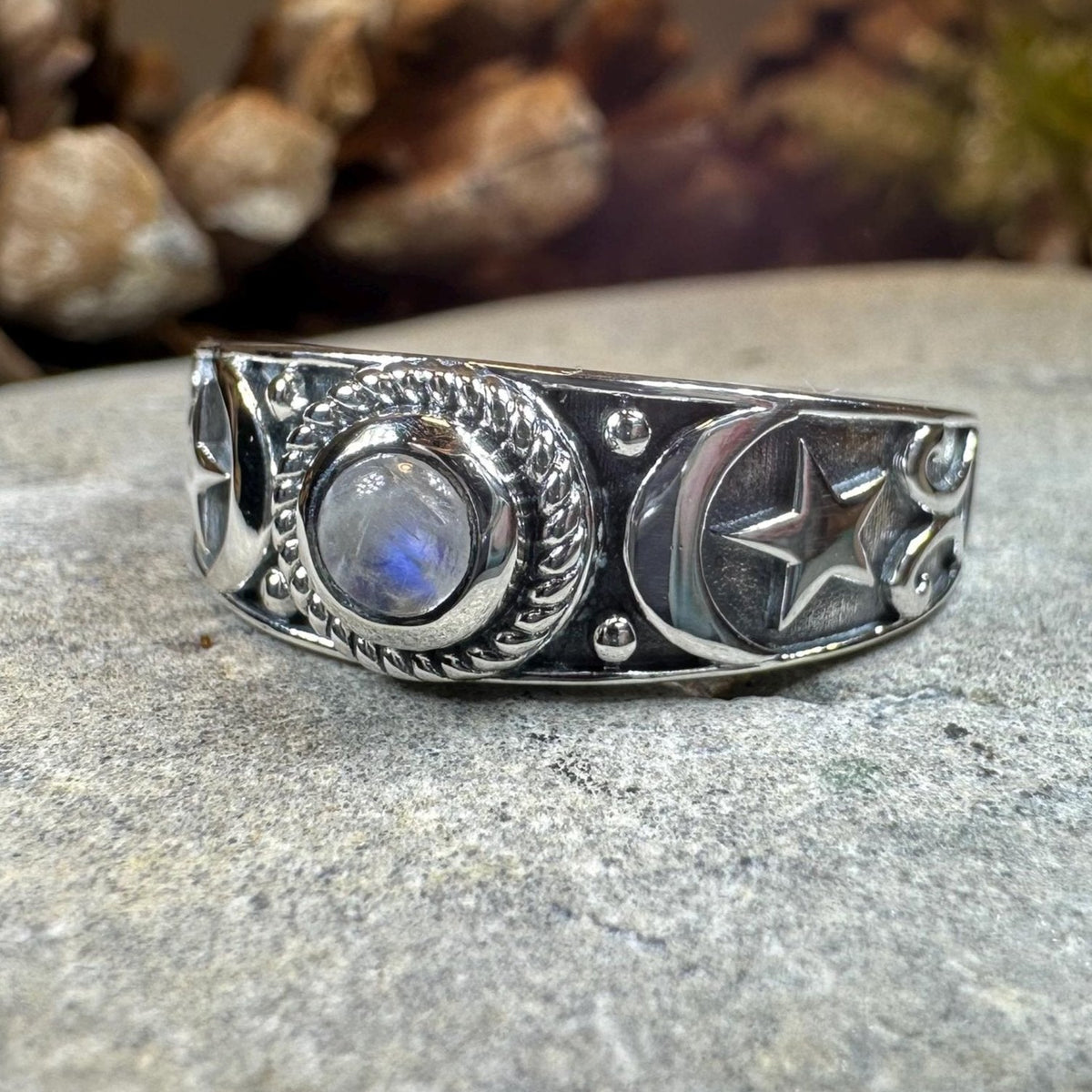 Locasta Crescent Moon & Stars Ring in Sterling Silver ring La Vie Bien Locasta Crescent Moon & Stars Ring in Sterling Silver