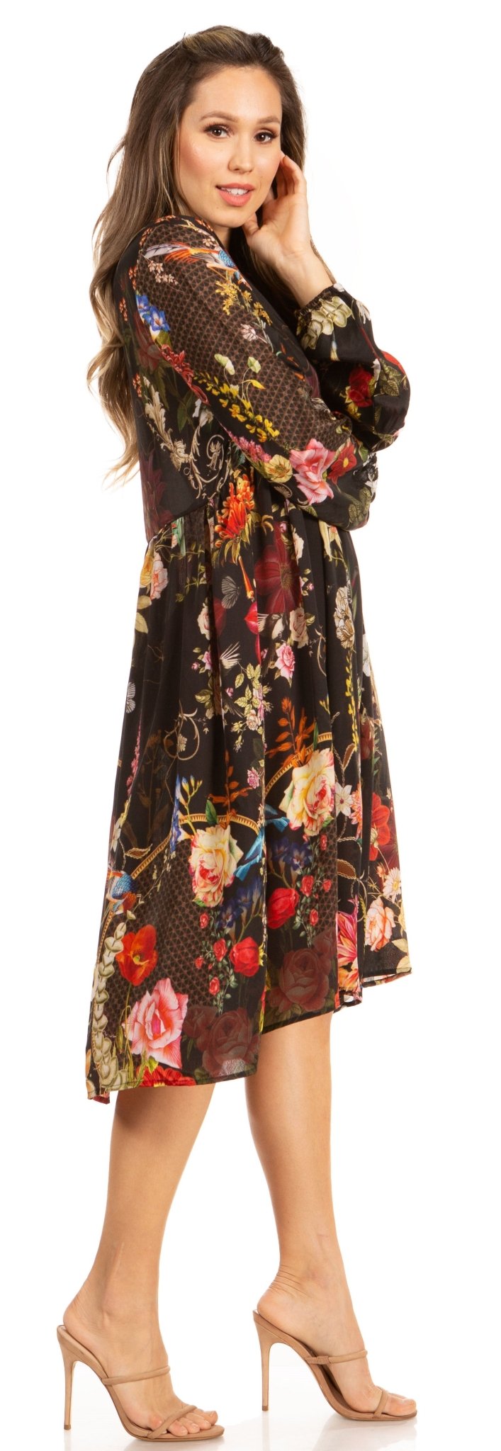 Look Chic in Sakkas Jules Women's Long Sleeve Floral Midi Dress dresses La Vie Bien Look Chic in Sakkas Jules Women's Long Sleeve Floral Midi Dress