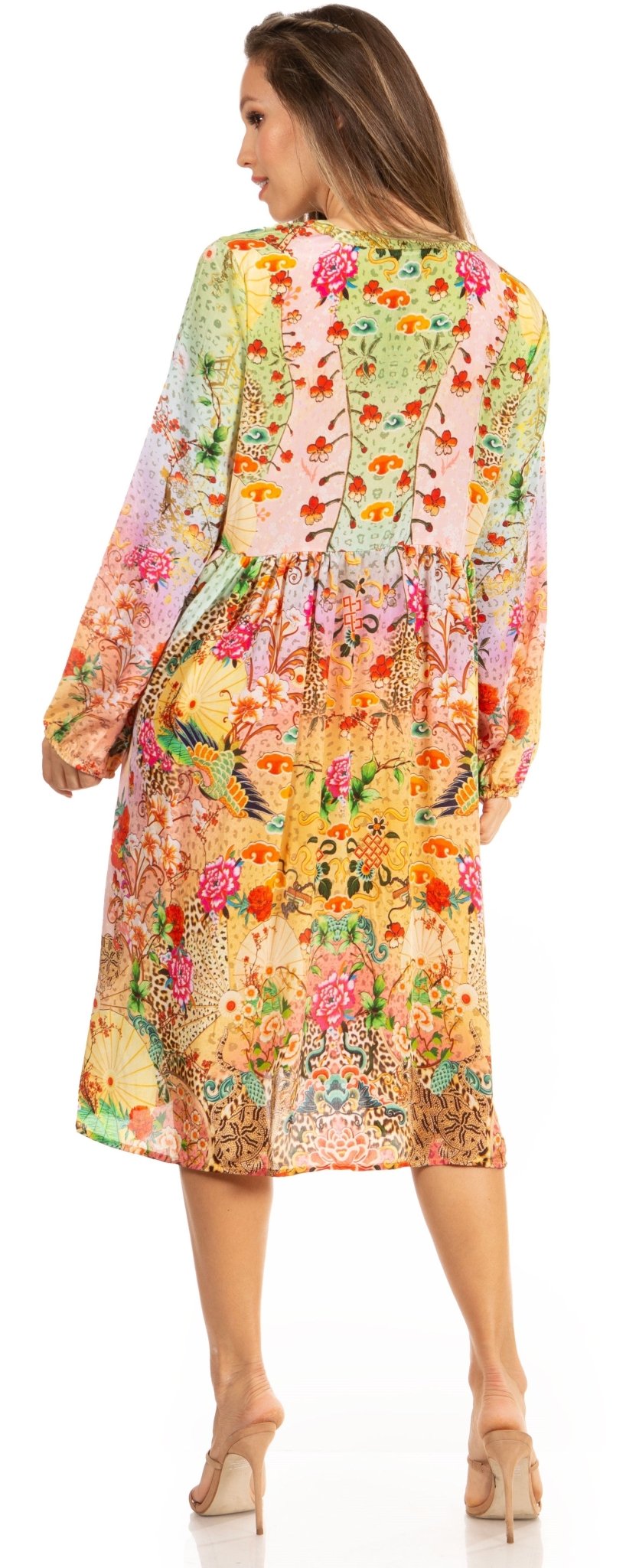 Look Chic in Sakkas Jules Women's Long Sleeve Floral Midi Dress dresses La Vie Bien Look Chic in Sakkas Jules Women's Long Sleeve Floral Midi Dress