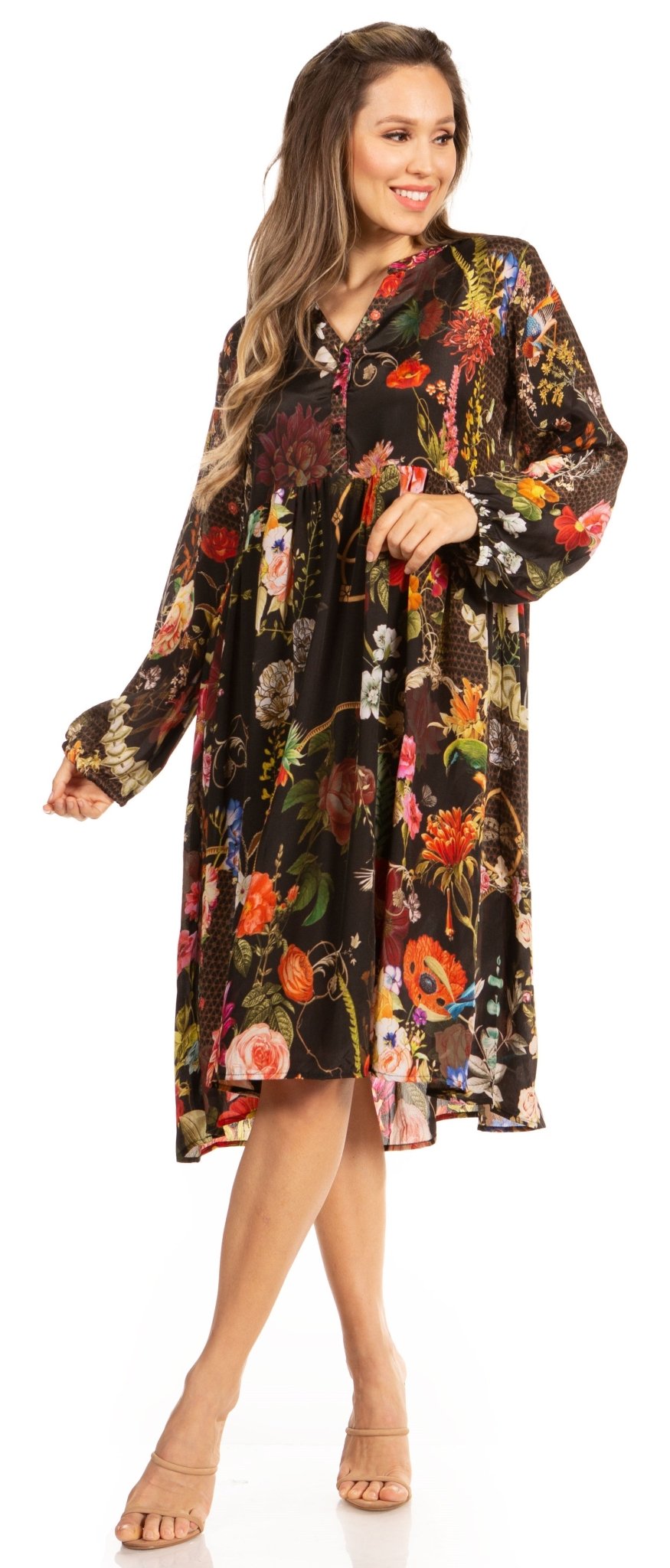 Look Chic in Sakkas Jules Women's Long Sleeve Floral Midi Dress dresses La Vie Bien Look Chic in Sakkas Jules Women's Long Sleeve Floral Midi Dress
