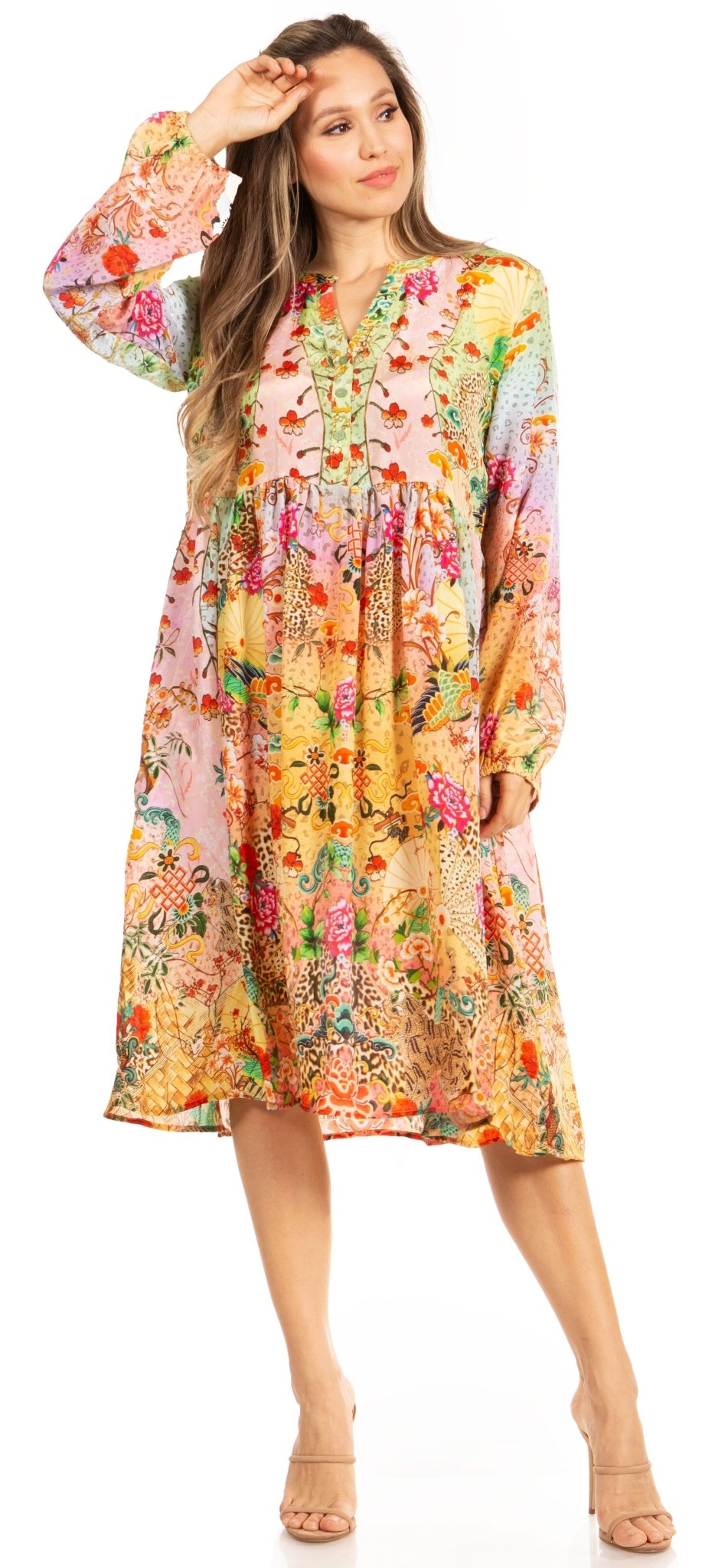 Look Chic in Sakkas Jules Women's Long Sleeve Floral Midi Dress dresses La Vie Bien Look Chic in Sakkas Jules Women's Long Sleeve Floral Midi Dress