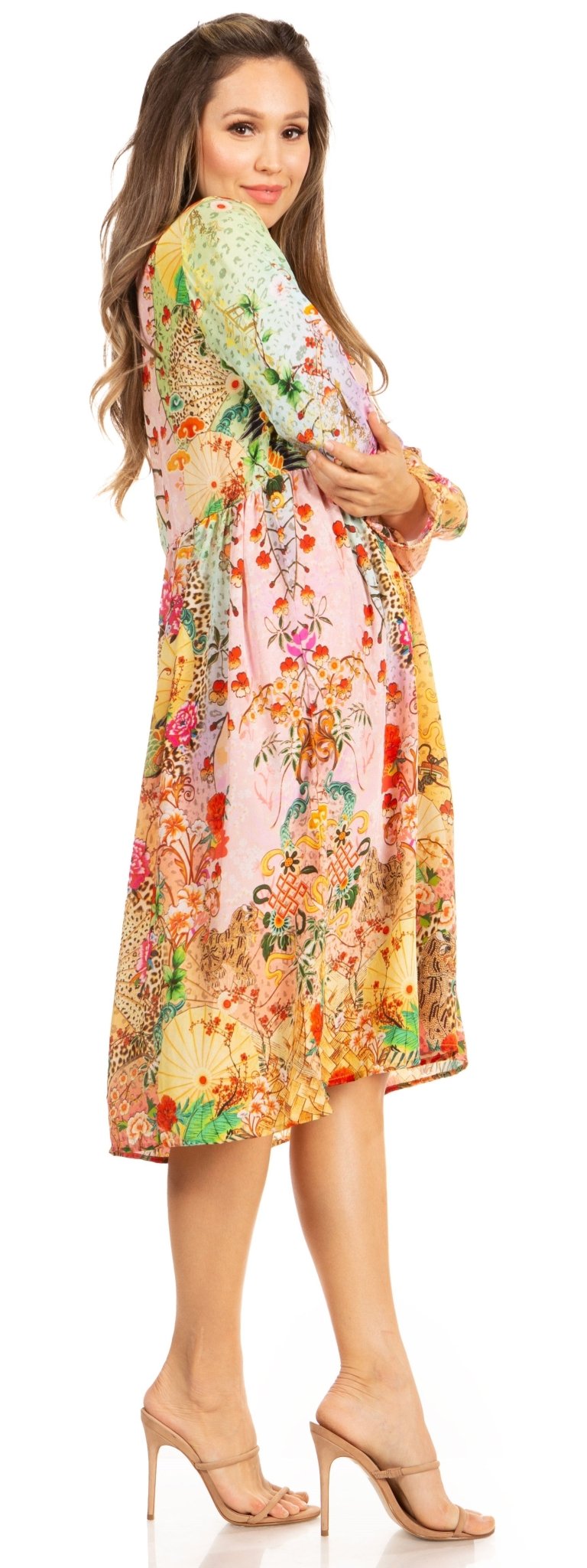 Look Chic in Sakkas Jules Women's Long Sleeve Floral Midi Dress dresses La Vie Bien Look Chic in Sakkas Jules Women's Long Sleeve Floral Midi Dress