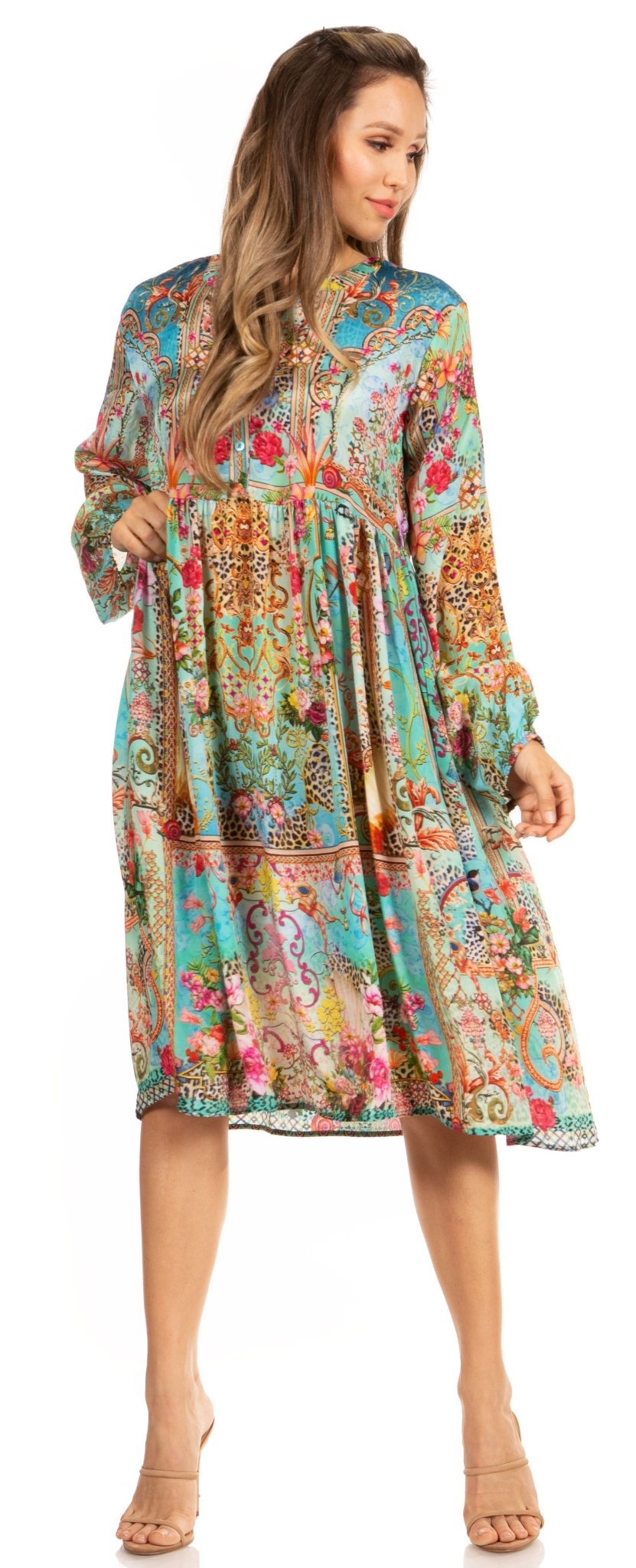 Look Chic in Sakkas Jules Women's Long Sleeve Floral Midi Dress dresses La Vie Bien Look Chic in Sakkas Jules Women's Long Sleeve Floral Midi Dress