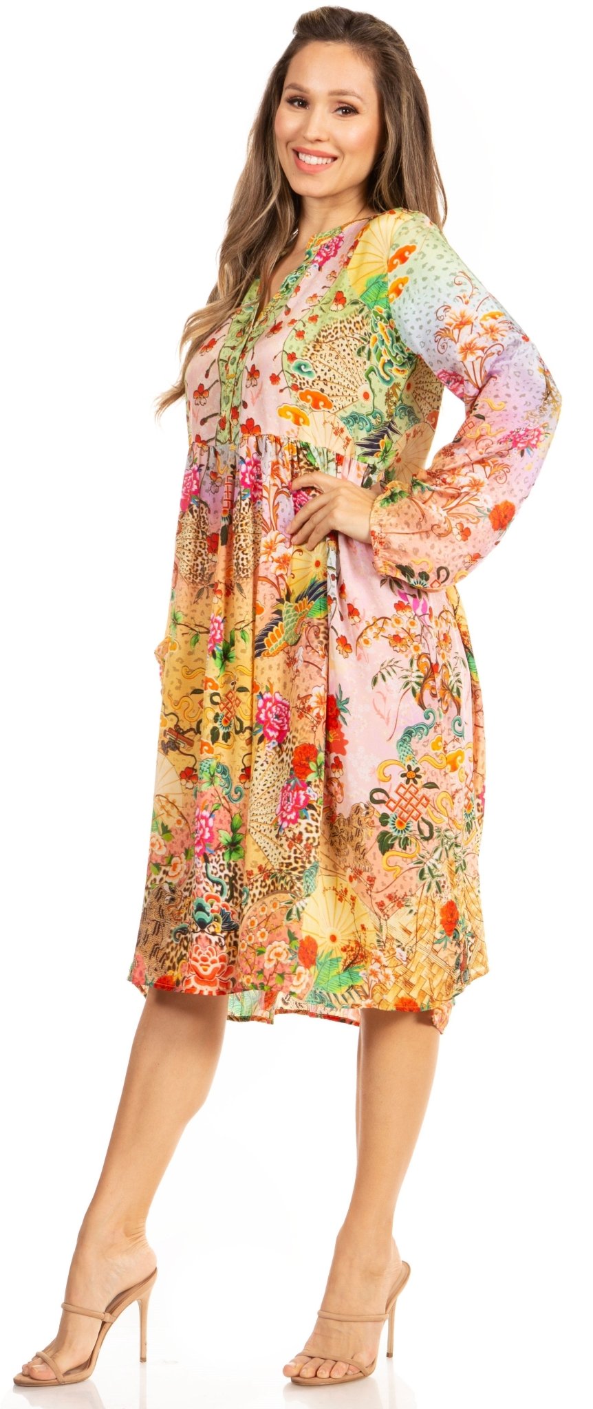 Look Chic in Sakkas Jules Women's Long Sleeve Floral Midi Dress dresses La Vie Bien Look Chic in Sakkas Jules Women's Long Sleeve Floral Midi Dress