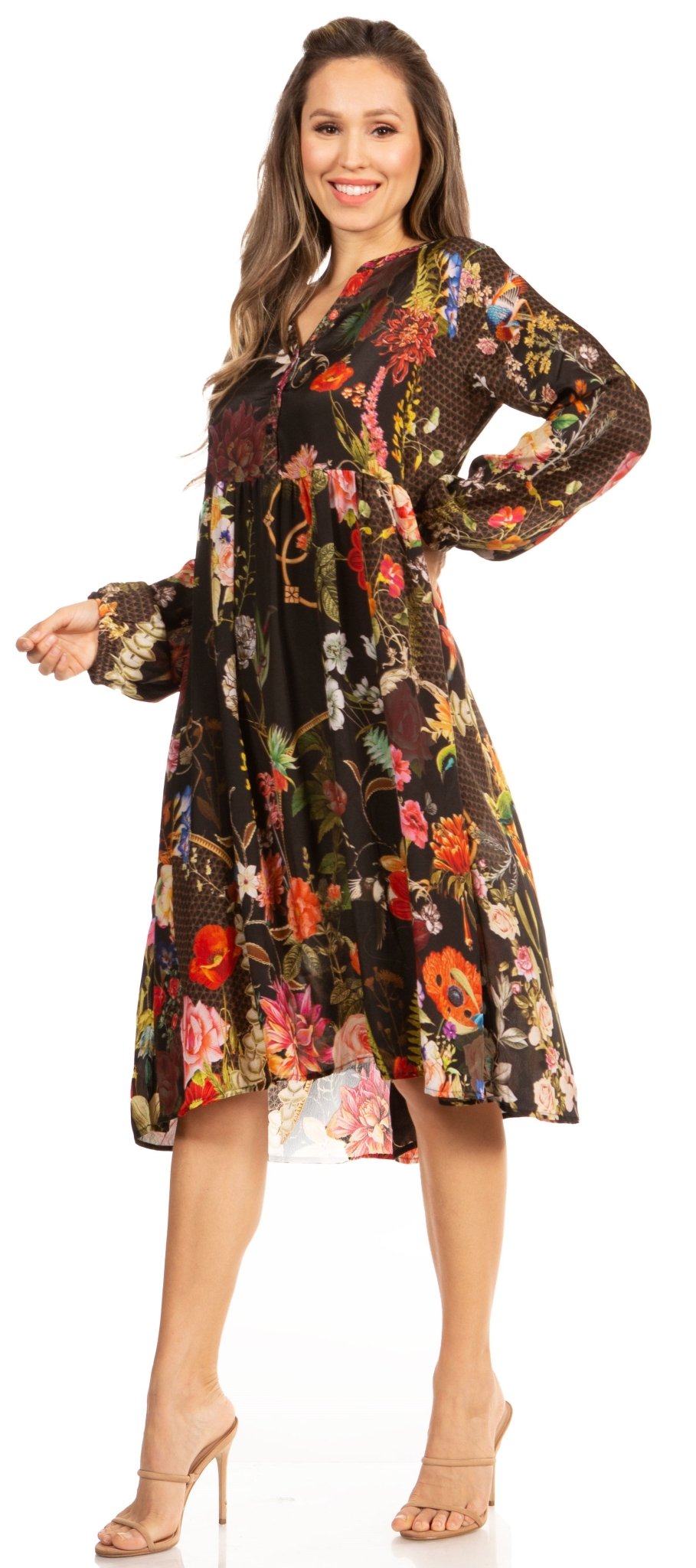 Look Chic in Sakkas Jules Women's Long Sleeve Floral Midi Dress dresses La Vie Bien Look Chic in Sakkas Jules Women's Long Sleeve Floral Midi Dress